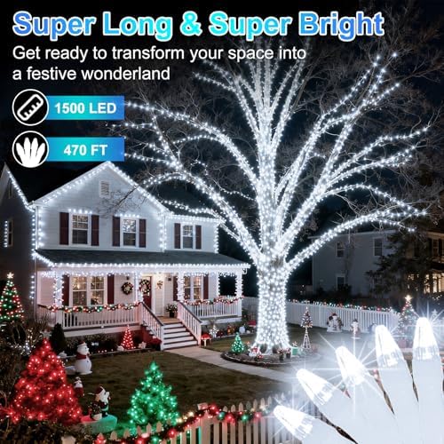 1500 LED 470FT Christmas String Lights, 12 Modes, Timer, Memory & Dimming - Image 2