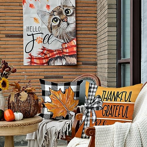 GEEORY Fall Pillow Covers 18 x 18 Inch Set of 4, Buffalo Bowknot Pumpkin Maple Leaf Decorative Throw Cushion Cases Farmhouse Thanksgiving Decor Indoor Decoration for Home Sofa Couch (Orange) 392-18 - Image 4