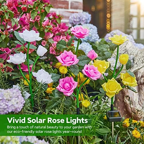 RECHOO Solar Garden Lights Outdoor, 3 Pack Solar Flower Lights with 15 Rose Flowers, Multi-Color Changing LED Waterproof Solar Lights, Garden Decor for Landscape Pathway, Gifts for Women - Image 4