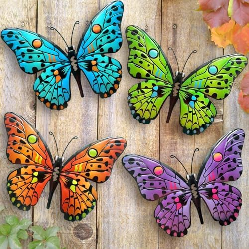Metal Butterfly Wall Decor - 9.6" Outdoor Fence Wall Art Decor, Hanging Decoration for Garden Yard Living Room Bedroom Patio Balcony(4 Pack) by Daogtc