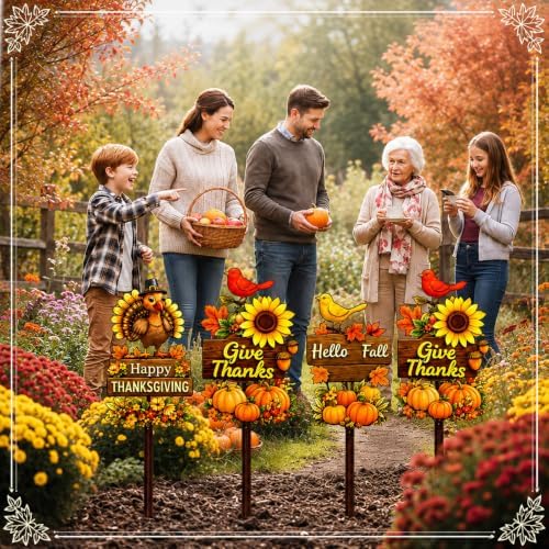4 Pcs Thanksgiving Decors Outdoor Fall Metal Yard Stakes 15.7'' - Image 3