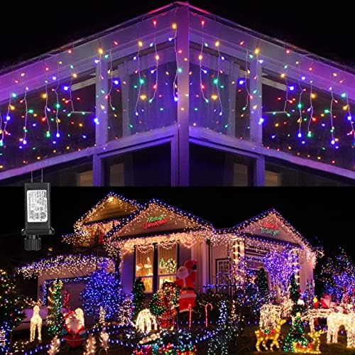 Toodour Christmas Icicle Lights Outdoor, 1224 LED 100ft 8 Modes Fairy Icicle String Light with 204 Drops, Led Christmas Lights Twinkle for Holiday, Party, Wedding, Eaves, Xmas Decorations (Multicolor) by Toodour