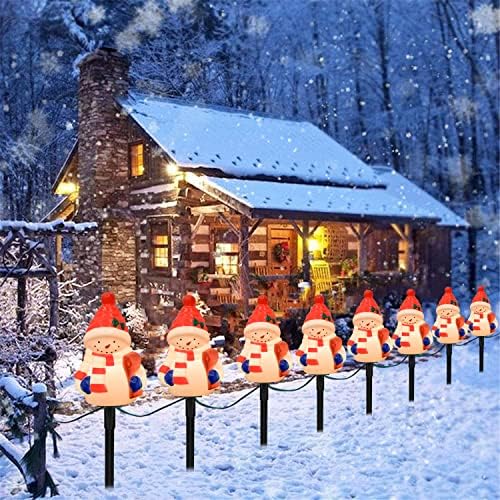 GOOTHY 2 Sets Snowman Christmas Pathway Lights, 7Ft C7 Outdoor Christmas String Light with 8 Snowman Stakes Lights, Connectable Christmas Decorations Pathway Light for Yard Garden Driveway Walkway by Goothy