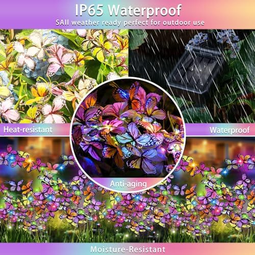Solar Garden Lights Outdoor, Waterproof Solar Butterfly Lights 4 Pack Willow Vine Light with 80 LED 33 Butterfly Colorful Lighting for Garden Yard Lawn Outdoor Decor, Gift for Mom Women Mother's Day - Image 4