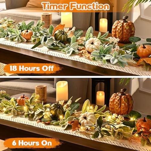 2 Pcs Fall Garland for Mantel, 6 FT Fall Garland with Lights - Image 6