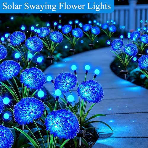 Solar Firefly Lights Outdoor Waterproof, 4 Pack Blue Solar Flowers Swaying Lights With Flowers, Flower Light Garden Decor for Outside Yard Patio Halloween Christmas, Gifts for Women Grandma - Image 5