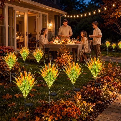 Rossesay 8 Pcs Fall Solar Lights Decorative Outdoor Garden Autumn Solar Flowers Lights with 56 Realistic Wheat Ears Thanksgiving Waterproof Decor for Yard Pathway Lawn Patio Garden Outdoor - Image 5