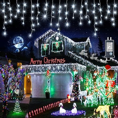 640 LED Icicle Lights for Outside, 66FT White Christmas Lights Outdoor by Einiiya