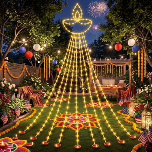 Huquary Diwali Diya Waterfall String Lights Led, 2 ft by Huquary