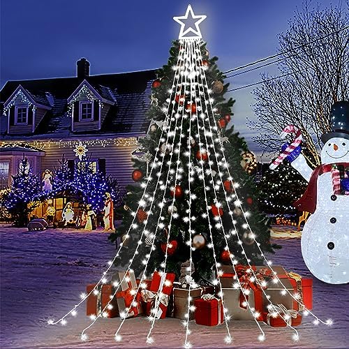 Outdoor Christmas Star String Lights, 320 LED 11.5 ft Waterfall Tree Lights with 8 Lighting Modes for Indoor/Outdoor Yard, Home, Festival, Party, Xmas, New Year Decor - Image 2