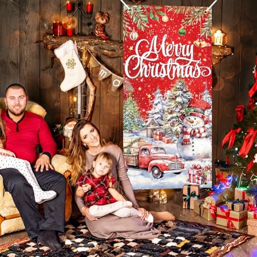Christmas Door Cover Snowman Decoration Xmas Large Photography Background Banner Porch Sign for Winter Indoor Outside Front Door Banner Farmhouse Party Supplies 6 x 3 Feet - Image 7