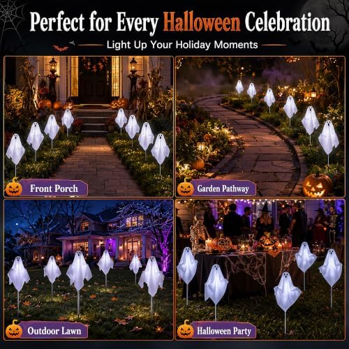 10 Pack Pre-Lit Halloween Ghost Pathway Lights w/ 240 LEDs & 8 Modes - Image 7