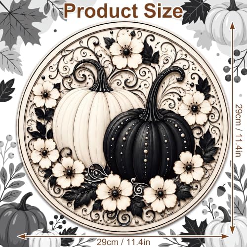 Fall Decor - Black and White Pumpkin Wreath Door Sign for Front Door - Image 4