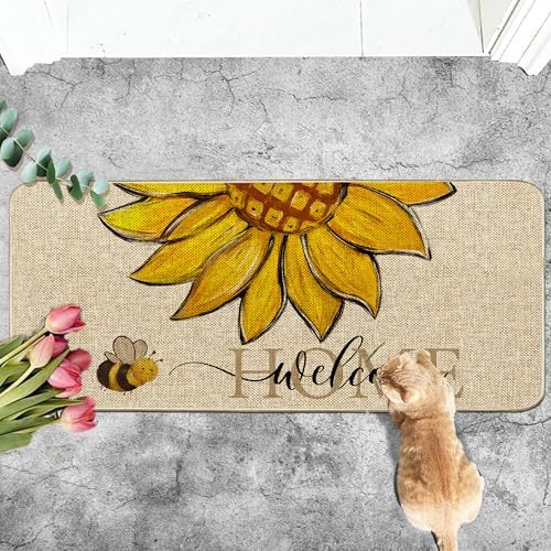 Sunflower Welcome Doormat 17"x36", Non Slip Door Mat Indoor Entrance, Hello Indoor Front Door mat, Spring Summer Outdoor Entrance Mat, Low Profile Design Patio Porch Entryway Mats - Image 2
