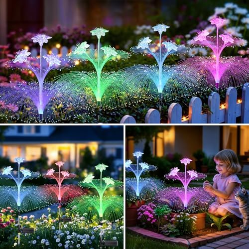Solar Lights Outdoor 2 Pack, Fiber Optic Flower Solar Stake Lights, Waterproof Auto On/Off Solar Powered Garden Lights for Yard Patio Lawn Pathway Poolside Holiday Party - Image 6