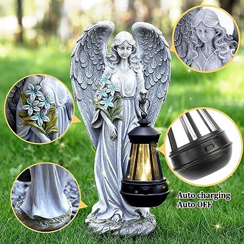 VChymm Solar Angel Outdoor Garden Decor Statues – 13.2 inches Solar Outdoor Sculptures for Outside Yard Art Patio Balcony Front Lawn Ornaments Gifts for Mom Grandma Women - Image 4