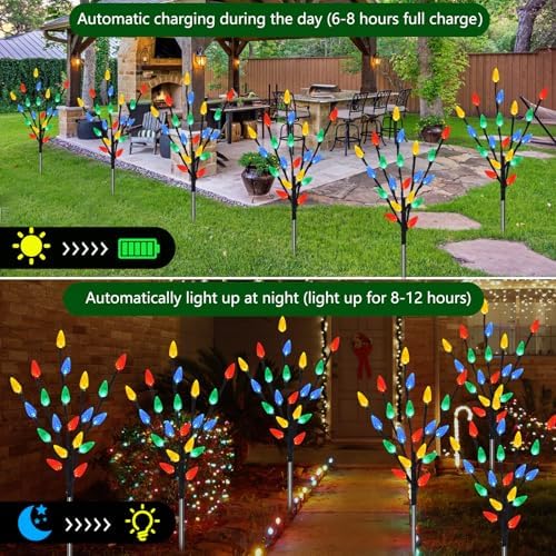Upgraded 6 Packs 120 LED C6 Solar Christmas Lights, Christmas Decorations Outdoor Yard Lights, 8 Modes Waterproof Pathway Lights for Xmas Decorations Outdoor Yard Patio Cemetery Grave - Image 2