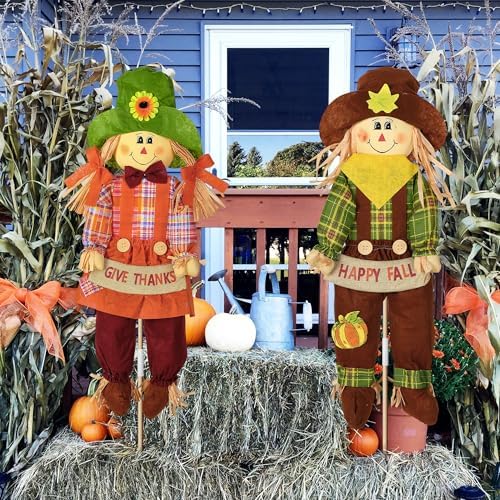 Meonum 2 Pack Fall Scarecrow Outdoor Decorations(Plaid,Stylea,70cm) - Image 6
