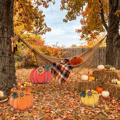 PHITRIC Fall Decorations for Home Outdoor, Decorative Garden Stakes with 3 Pumpkins for Fall Decor, Metal Yard Signs for Outside Garden Yard Lawn Porch Lawn Thanksgiving Decorations - Image 6