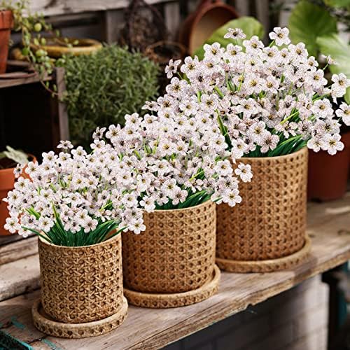 Lnoicy 12 Pcs Artificial Flowers for Outdoor,Plastic Flowers Decoration, UV Resistant Faux Flowers Shrubs, Artificial Plants for Indoor Outside Garden Home Wedding Farmhouse(White) - Image 6