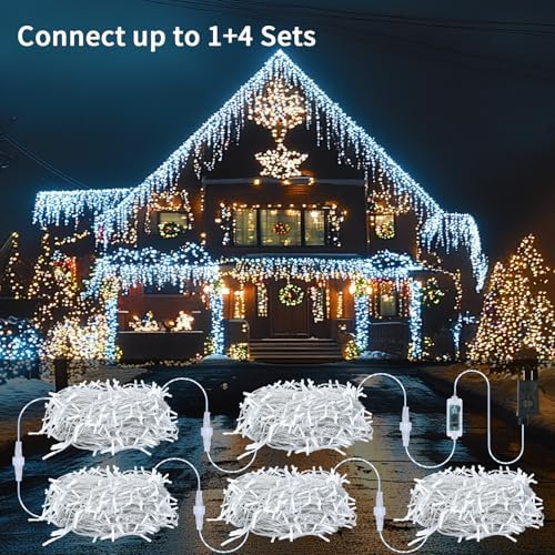 Icicle Lights for Outside, 167ft 17600 LED Icicle Christmas Lights Outdoor Waterproof, 352 Drops with Remote, 8 Modes & Dimmable, Timer for Christmas, Wedding, Party, House, Roof Decoration, White - Image 6