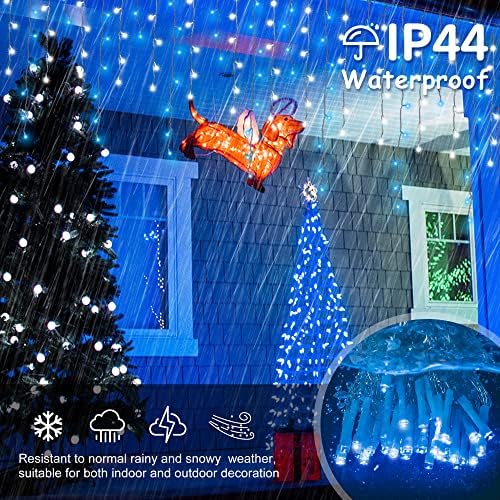 Blue White Christmas Icicle Lights, 300 LED 33FT Curtain Lights - Image 4