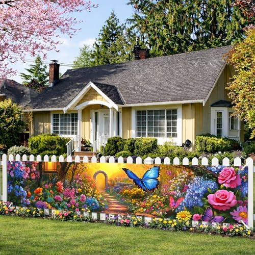BlissYard Spring Fence Banner Floral Garden Decor 78 x 17 Inch - Image 3