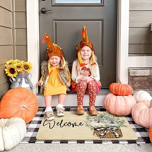 Fall Door Mat Outside,Pumpkin Eucalyptus Welcome Mat for Front Door,Thanksgiving Autumn Indoor Outdoor Non-Slip Rugs,Fall Doormat for Farmhouse Home Porch Decorations 30" x 17" - Image 2