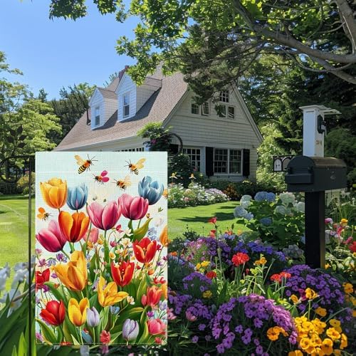 Spring Summer Tulip Garden Flag 12x18 Inch Double Sided, Colorful Welcome Yard Decor, Farmhouse Outdoor Flag for Lawn Patio Porch - Image 5