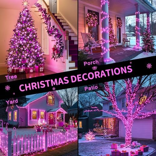 JMEXSUSS 600 LED Pink Christmas String Lights Indoor Outdoor Plug in - Image 5