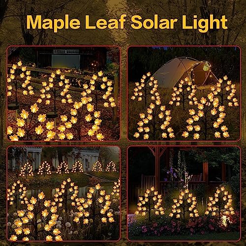 Solar Fall Lights for Thanksgiving Decorations Outdoor, Light up 40LED Orange Maple Leaves Path Lights, Waterproof Solar Thanksgiving Lights for Fall Autumn Garden Patio Home Decor 2PACK - Image 4