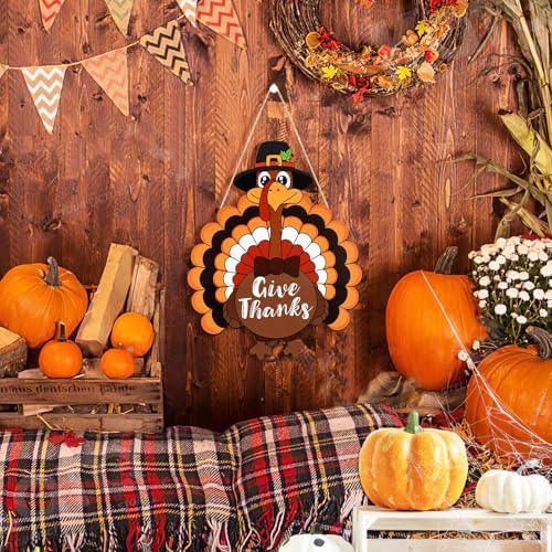Thanksgiving Decoration Wooden Turkey Pumpkin Door Wreath for Front Door Sign Wall Signs, Thankful Blessed Grateful Pumpkin Sign Hanging for Fall Autumn Harvest Home Halloween Decoration - Image 4