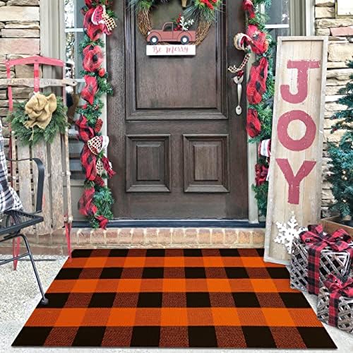 KILOCOCO Halloween Doormat 2.3'x3.6' Buffalo Plaid Orange and Black Rug by Kilococo