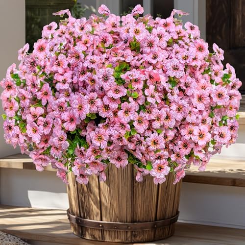 AXYLEX Artificial Flowers for Outdoors, 16 Bundles Fake Plants (Pink) by AXYLEX