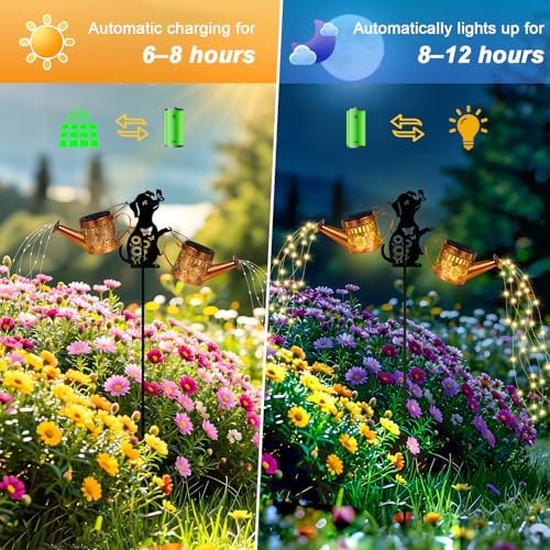 2 Pack Solar Watering Can Lights, Metal Solar Lights Outdoor Decorative - Image 2
