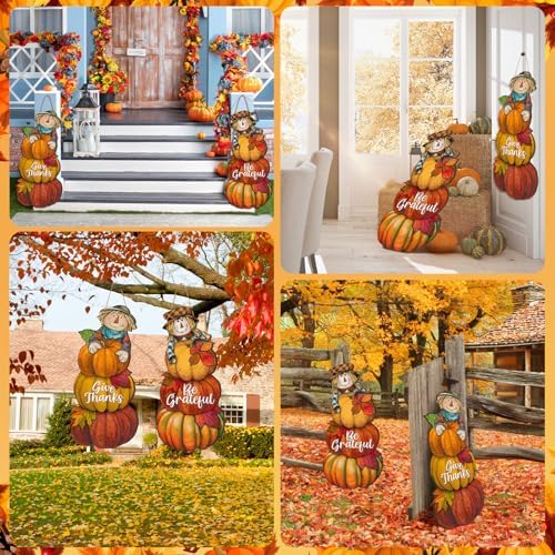 Barydat 2 PS Fall Pumpkin Scarecrow Hanging Sign Thanksgiving Welcome Sign - Image 6