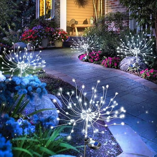 Anordsem Solar Firework Lights Outdoor Garden Sparkler Lights 4 Pack White by Anordsem