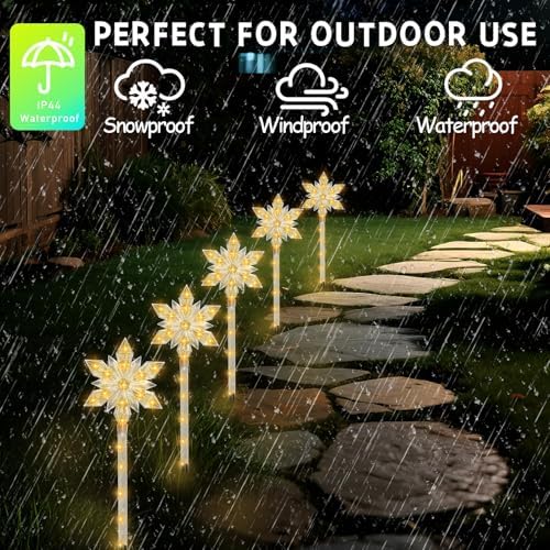 5 Pack Snowflake Solar Christmas Pathway Lights - Image 4