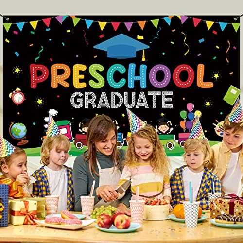 Large Preschool Graduation Party Banner Decorations 72x44 Inch, Kindergarten Graduate Banner Flag Photography Background for Kids Class of 2023 Ceremony Congratulations Grad School Prom Supplies - Image 3