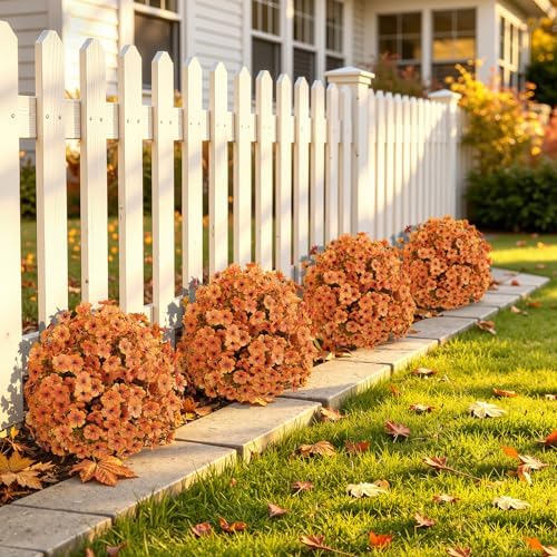 Alupssuc 4Pcs Artificial Fall Ball Flowers for Outdoors, Fake Plants - Image 6