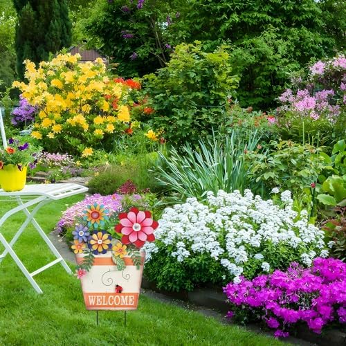 hogardeck Garden Decor for Outside, Metal Flower Pot Decorative Garden Stakes with Flowers for Spring Decor, Yard Art Welcome Sign for Outdoor Garden Lawn Backyard Porch Patio Decorations - Image 7