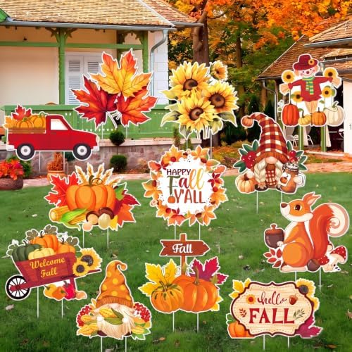 12 Pcs Fall Yard Signs with Stakes Outdoor Thanksgiving Decorations,Autumn - Image 6