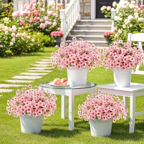 12 Bundles Pink Artificial Flowers for Outdoors, UV Resistant Faux Plants - Image 3
