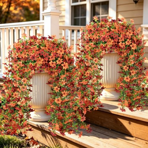 Artificial Hanging Flowers for Outdoors, 4 PCS 688-Bloom UV Resistant Mums by JulakoOnline