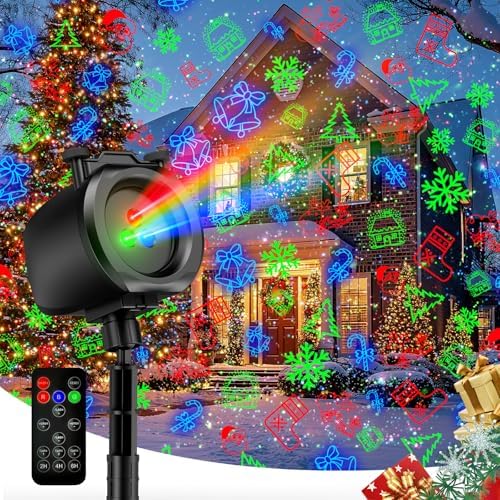 Christmas Light Projector Outdoor, 2-in-1 Holiday Projector with 4 Slides by Jepwe