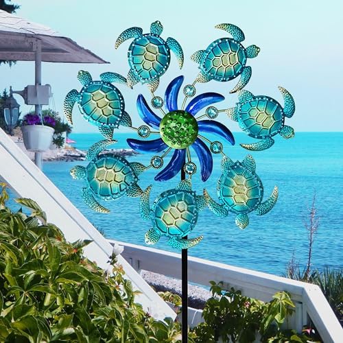 COOZZYHOUR 39" Sea Turtle Wind Spinners Garden Stake,Outdoor Wind Sculpture Yard Art Decorations for Patio,Lawn - Image 3