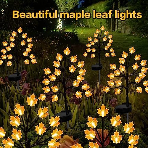 Solar Fall Lights for Thanksgiving Decorations Outdoor, Light up 40LED Orange Maple Leaves Path Lights, Waterproof Solar Thanksgiving Lights for Fall Autumn Garden Patio Home Decor 2PACK - Image 3