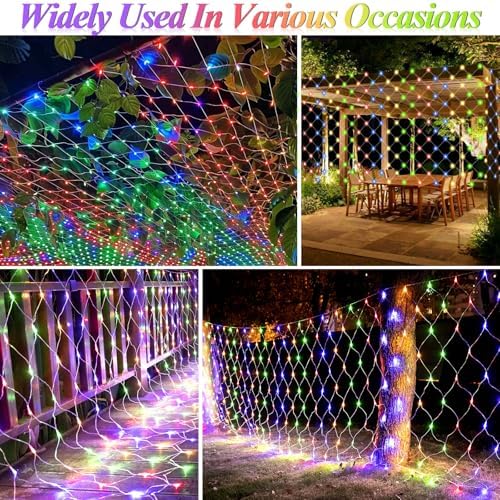 300 LED Net Lights for Bushes, 14.8ft x 5ft 8 Modes Christmas Outdoor Mesh Lights Connectable, Waterproof Decorative String Lights Plug in for Xmas Tree Garden Wedding Party (Clear Wire, Mulitcolor) - Image 3