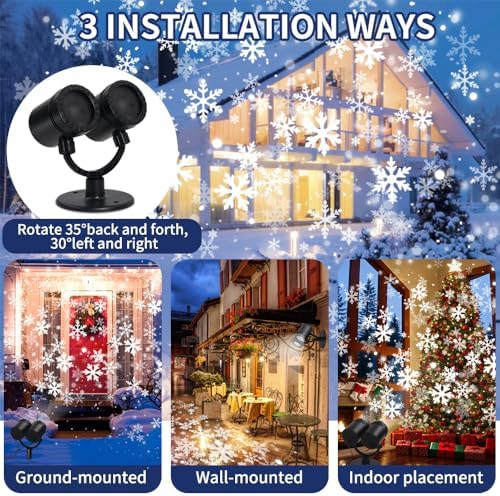 Christmas Projector Lights Outdoor,Double Head Snowflake Led Lights Waterproof,Landscape Decorative Lighting Projection Lamp for New Year, Birthdays,Xmas Holiday,Wedding Indoor Garden Patio - Image 4