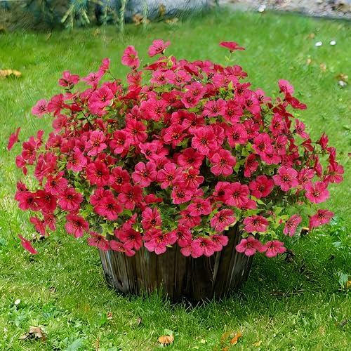Sggvecsy Artificial Flowers for Outdoors 12 Bundles Realistic Faux Plants UV Resistant Fake Silk Daisy with Eucalyptus for Boxwood Planter Patio Porch Outside Spring Summer Decoration(Rose Red) by Sggvecsy